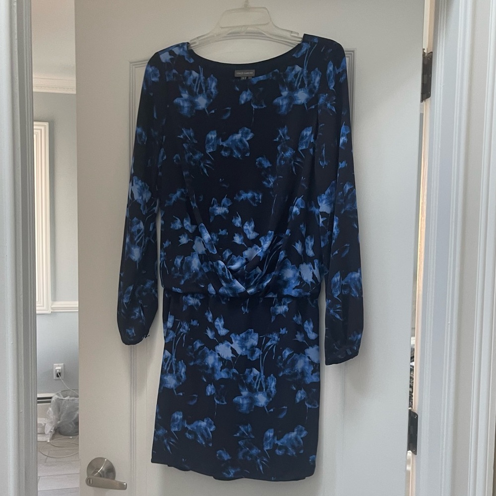 Vince Camuto Floral Long Sleeve Mini Dress - navy blue / black